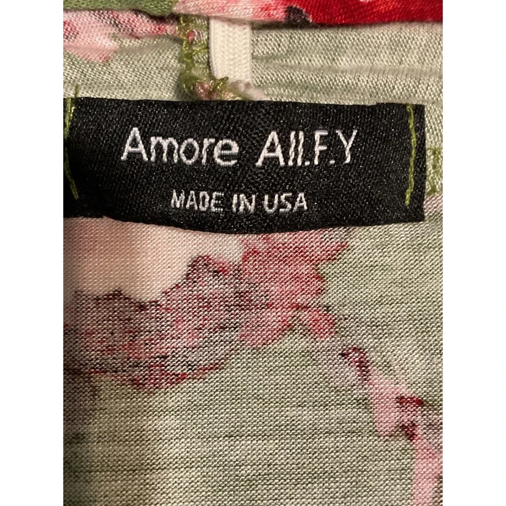 Amore All F Y Cardigan Grn Floral Print Long Sleeve Open Front Made In USA Large
